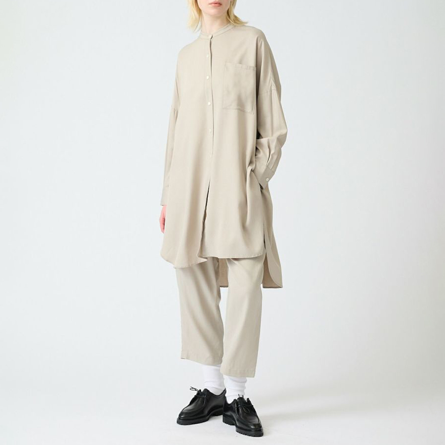 ミズイロインド mizuiro ind バンド カラー ロング シャツ T/R