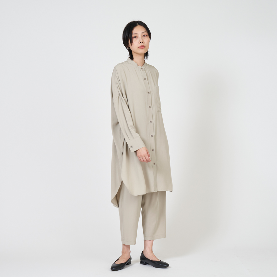 SALE】ミズイロインド mizuiro ind バンド カラー ロング シャツ
