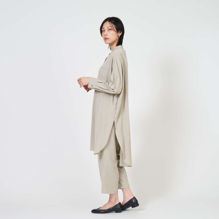 ミズイロインド mizuiro ind バンド カラー ロング シャツ T/R