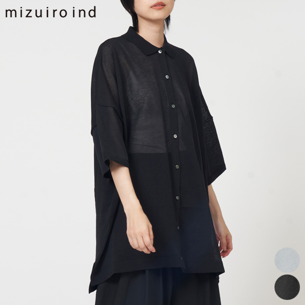 【SALE】mizuiro ind ワイド ニット シャツ wide knit shirt 2-220025 レディース トップス 半袖