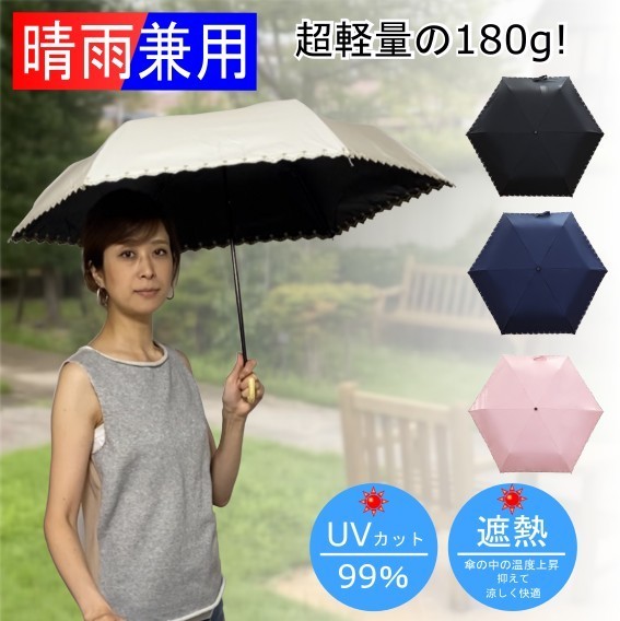 日傘 晴雨兼用 遮光 折りたたみ傘 超軽量 180g 遮熱 UVカット 100