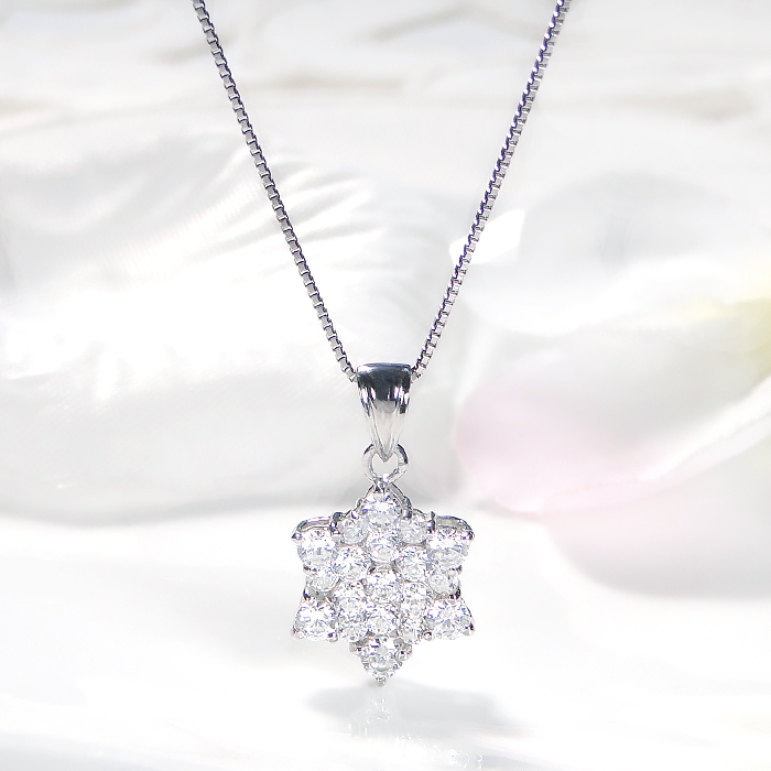 商品画像２ Pt900 1.0ct Hカラー・SIクラス フラワーモチーフ ダイヤモンド パヴェネックレス