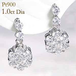 pt900 プラチナ ダイヤモンド ダイヤ ピアス 1.0ct 1カラット フラワー