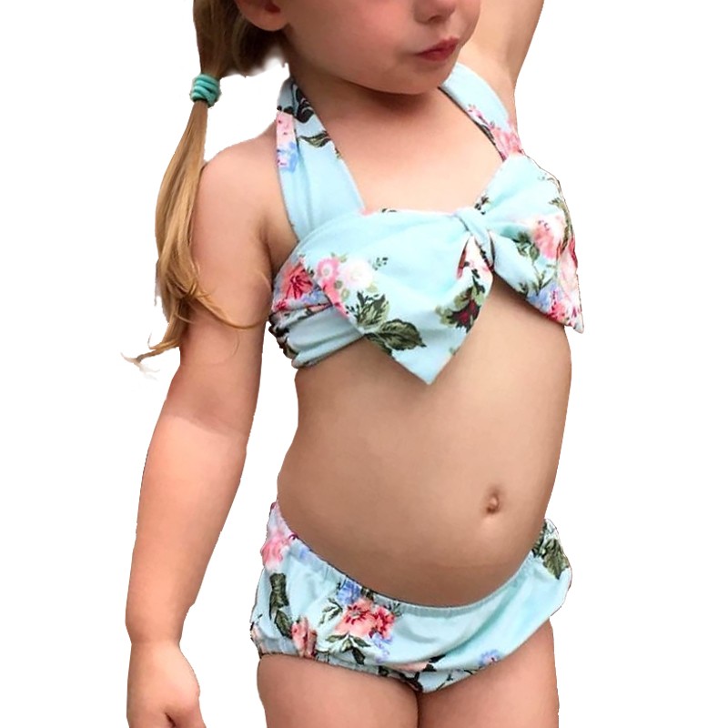 大特価 キッズ 水着 ローズ柄 ブルー 子供水着 セパレート 女の子 ３歳４歳 小さめ ビキニ