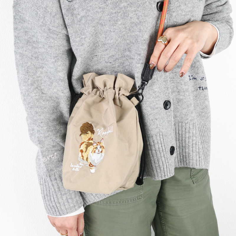 巾着ショルダーバッグサブバッグ アニマル柄 通学 ナイロンミニ