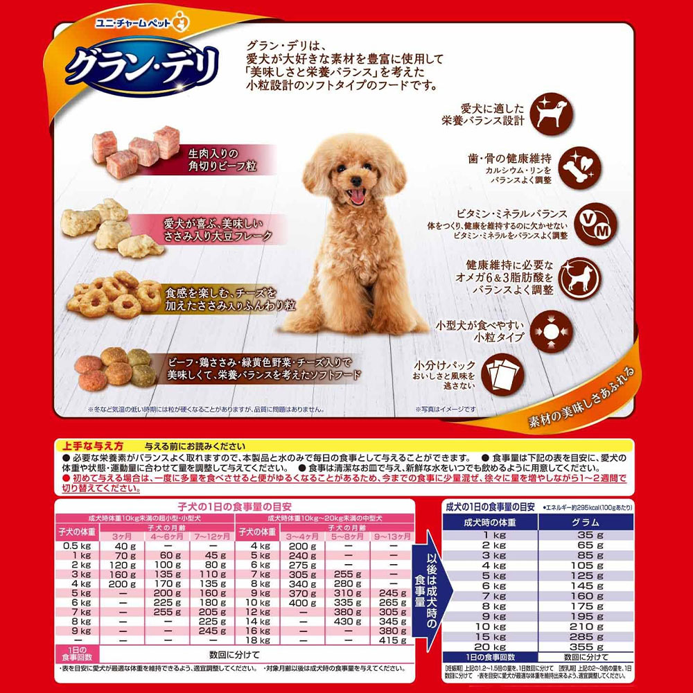 グラン・デリ ふっくら仕立て 750g ビーフ・鶏ささみ・緑黄色野菜・チーズ・角切りビーフ粒入り 小粒 成犬用 子犬用 ドッグフード セミモイストフード Gran Deli | ユニ・チャームペット | 03