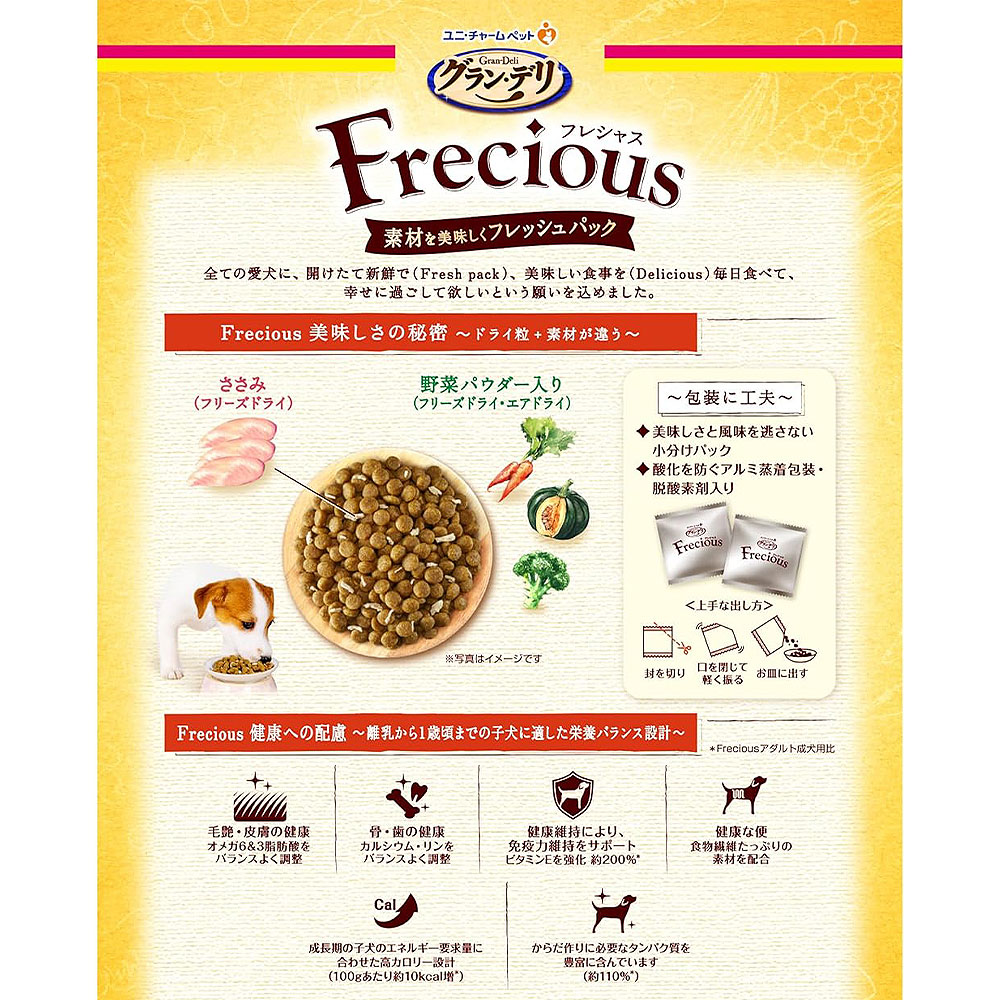 [18個セット]グラン・デリ フレシャス パピー 子犬用 チキン＆ビーフ入り 200g チキン＆ビーフ入り お試しパック ドッグフード ドライフード 国産 グランデリ | ユニ・チャームペット | 03