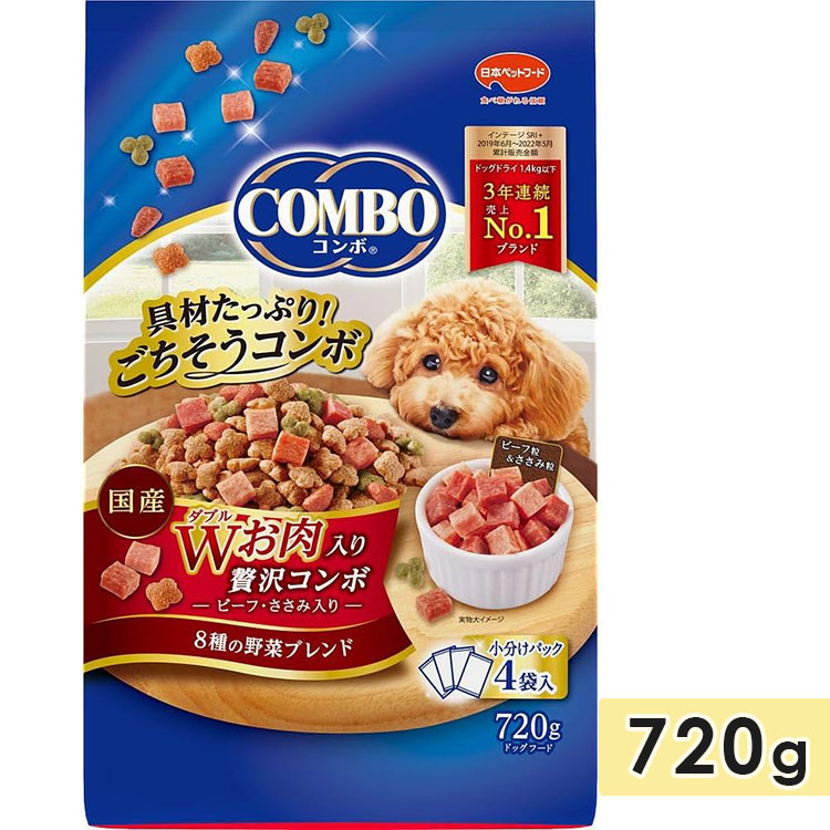 Yahoo! Yahoo!ショッピング(ヤフー ショッピング)コンボ ドッグ Wお肉入り 720g 成犬用 全犬種 ドッグフード ドライフード 総合栄養食 国産 小分け COMBO 日本ペットフード