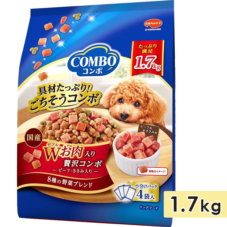 Yahoo! Yahoo!ショッピング(ヤフー ショッピング)コンボ ドッグ Wお肉入り 1.7kg 成犬用 全犬種 ドッグフード ドライフード 総合栄養食 国産 小分け COMBO 日本ペットフード