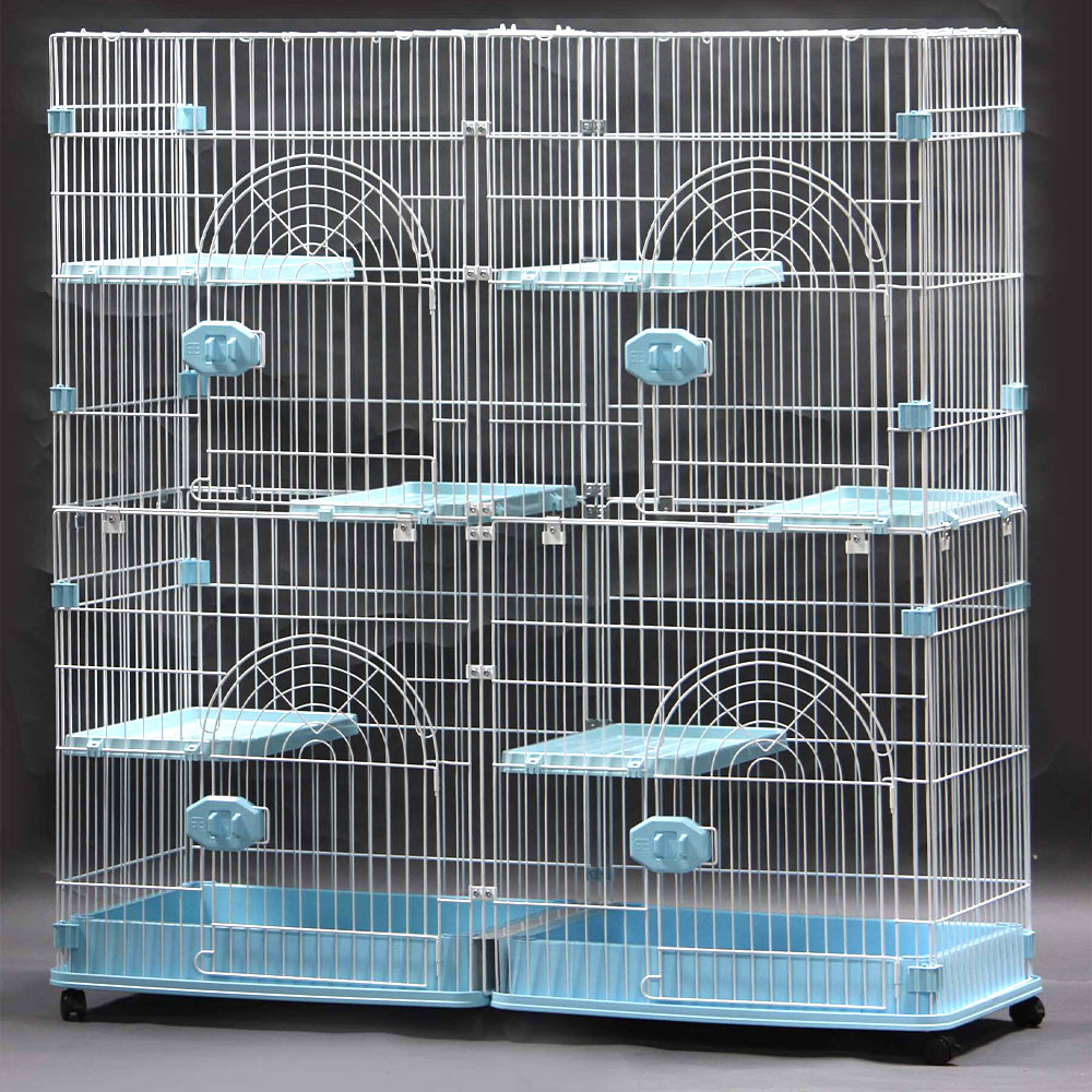 【GB】猫用ケージ Sクラス C-03 フロントカバー脱着可能タイプ ホワイト×ブルー キャスター付き 多頭飼い 猫用サークル ジービー GB