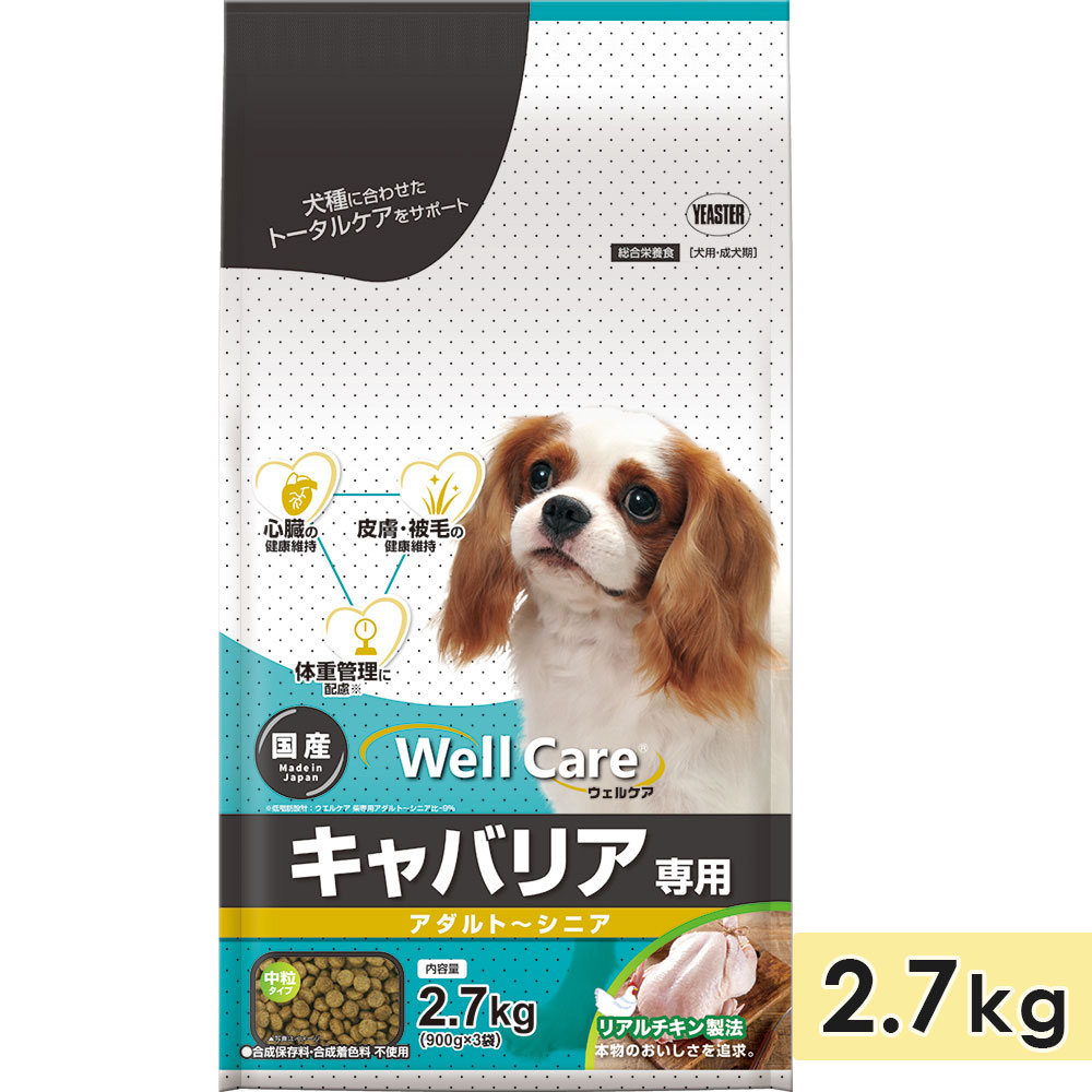 ウェルケア キャバリア専用 アダルト-シニア 2.7kg チキン 中粒 成犬用 高齢犬用 シニア犬用 総合栄養食 ドッグフード ドライフード 国産  Well Care