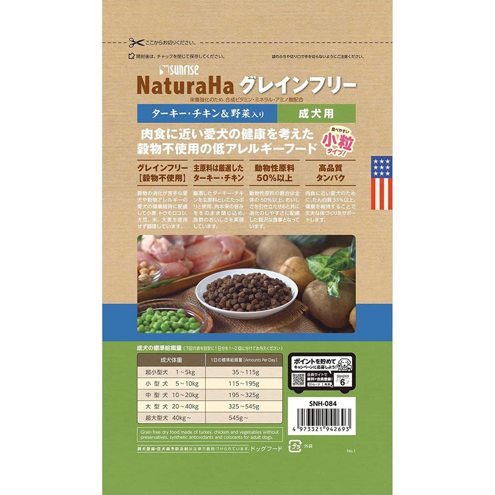 [10個セット]ナチュラハ グレインフリー ターキー・チキン＆野菜入り 成犬用 小粒 700g 超小型犬用〜小型犬用 穀物不使用 ドッグフード ドライフード NaturaHa_1