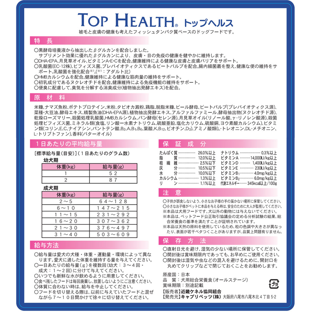 トップヘルス 6kg 成犬用 子犬用 小型犬用 中型犬用 大型犬用 高齢犬用 ドッグフード ドライフード TOP HEALTH  涙やけケア 被毛ケア 食物アレルギー 国産 |  | 06