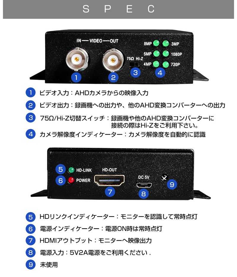 AHD 変換 コンバーター コンバータ 防犯カメラ HDMI 1080P AHD変換器