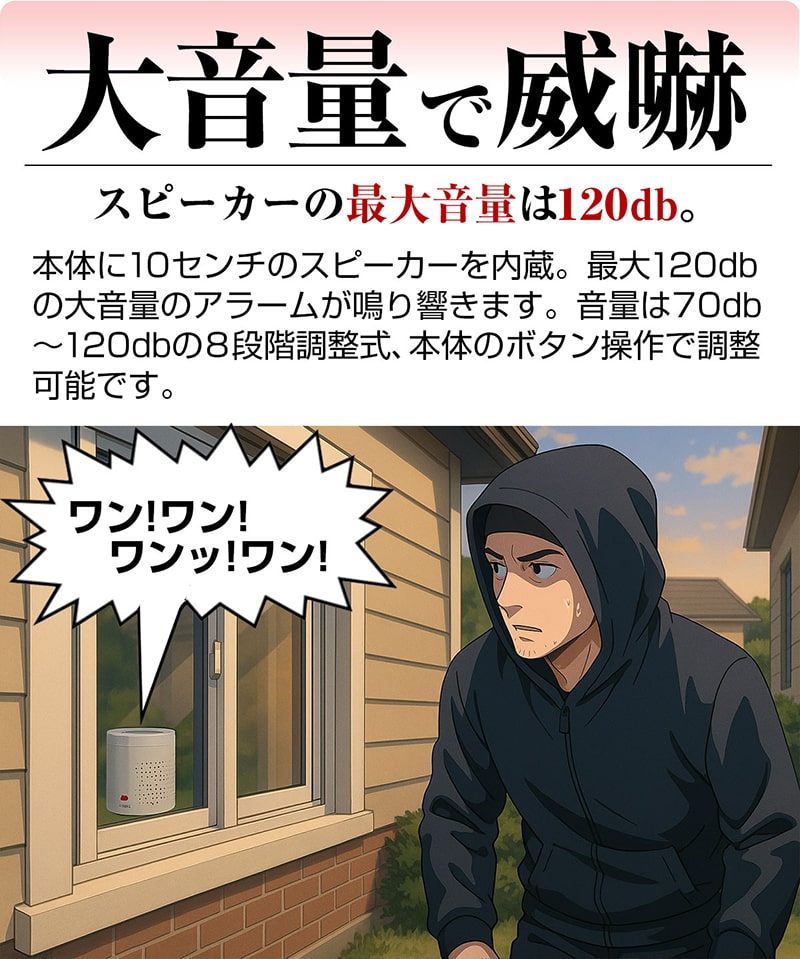 大音量 防犯 センサー アラーム 番犬 犬 吠える 犬の 吠え声 鳴き声