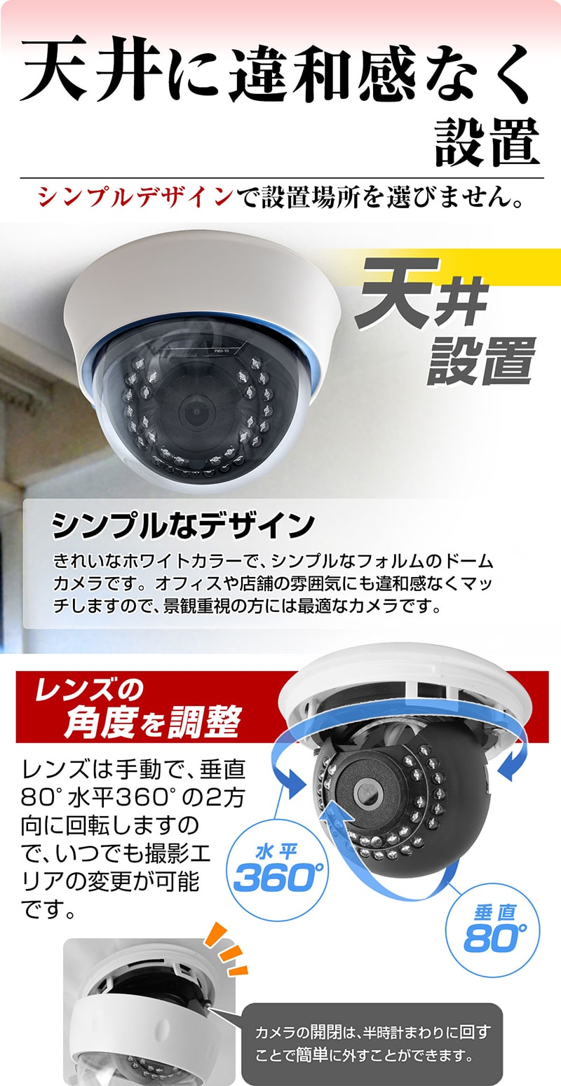 防犯カメラ アナログ 信号 52万画素 監視カメラ 3.6mm 屋内 ドーム