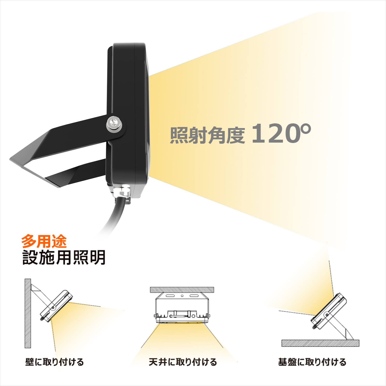 100w led投光器 高輝度 耐風 耐震 屋外照明 投光機 外灯