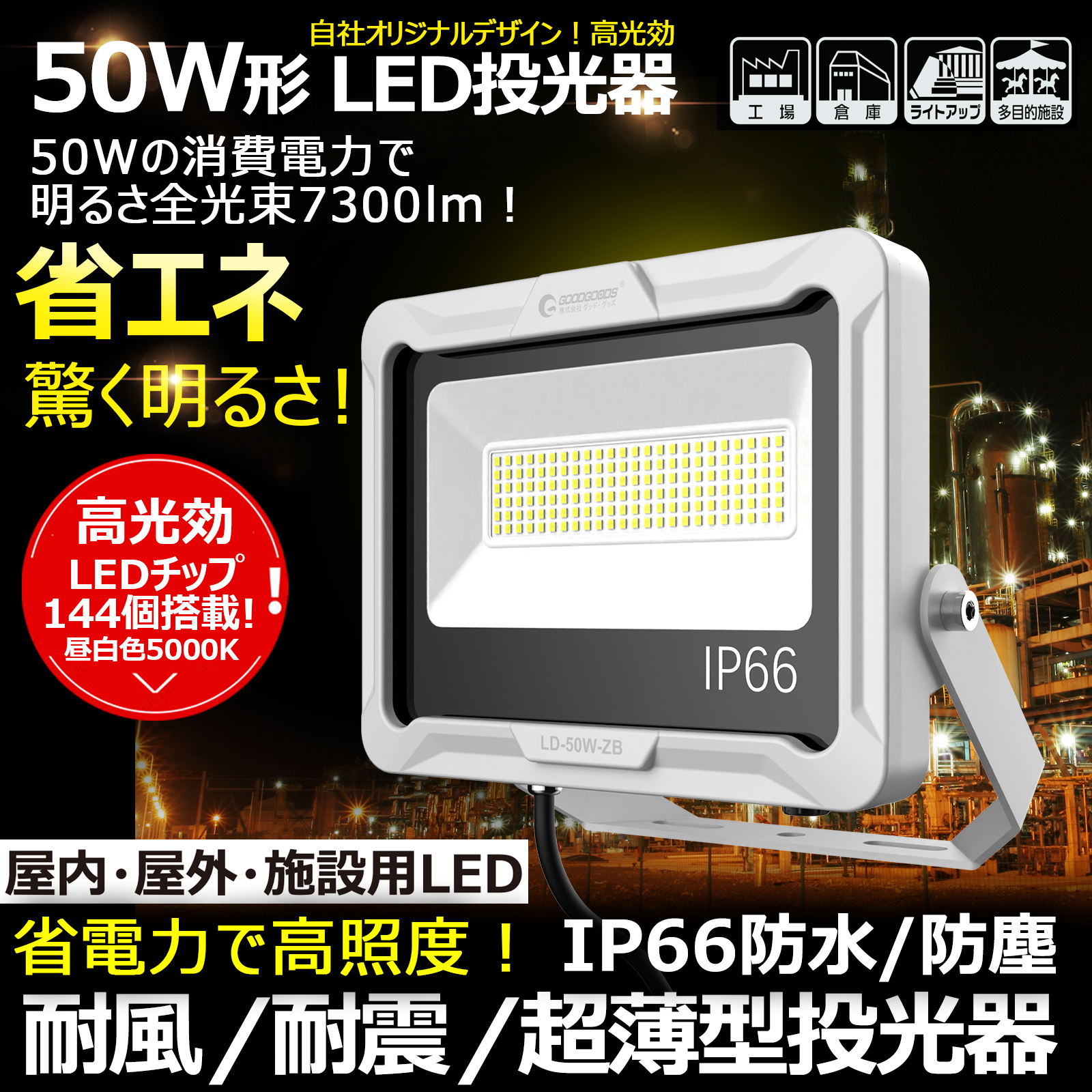 SALE LED投光器 小型 50W 7300lm 昼白色 照明 明るい 照射角度120