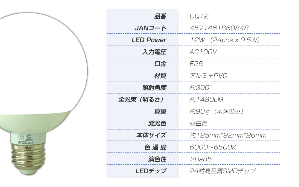 ボール電球 ペンダントライト 90W相当 広角タイプ 昼白色 300°発光