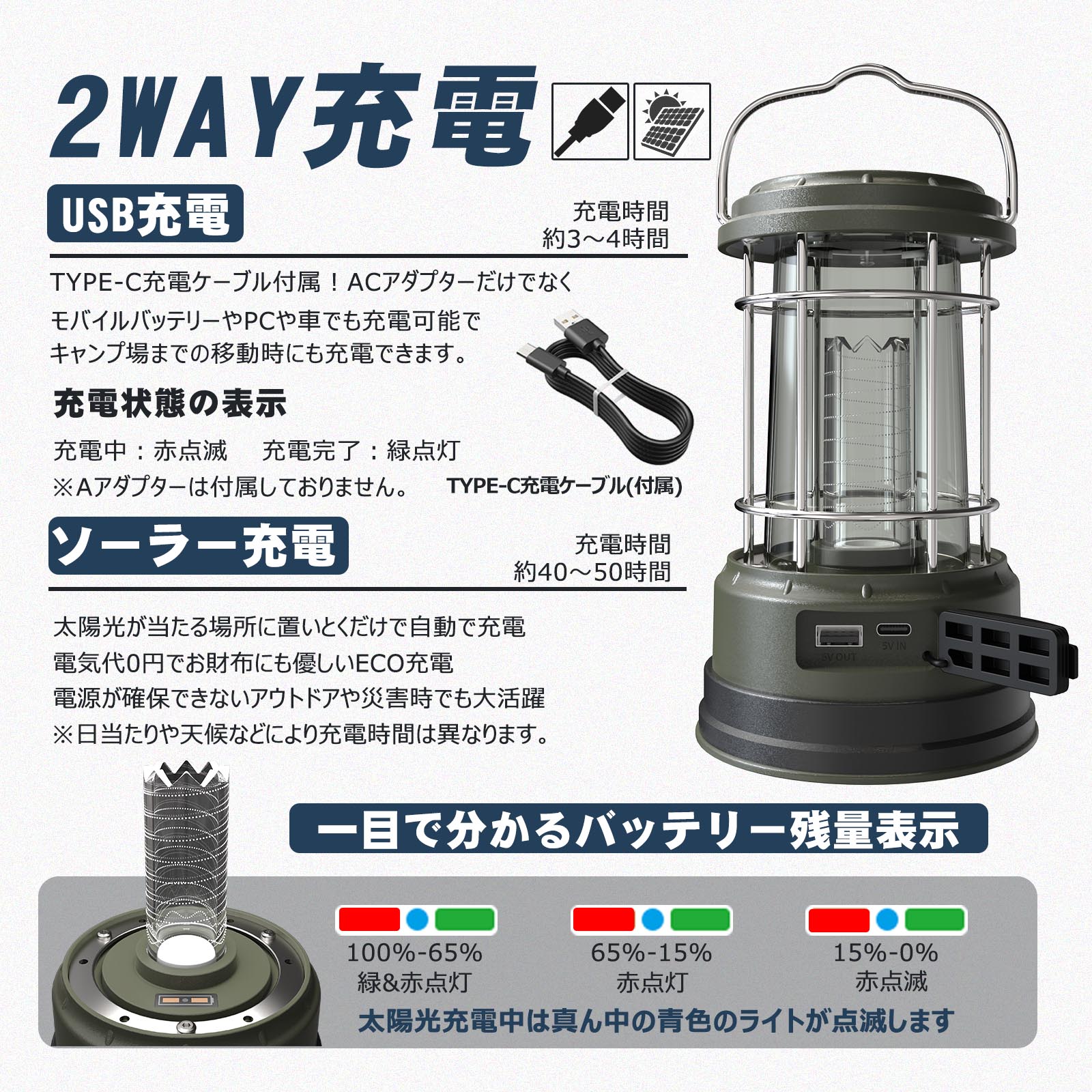 GOODGOODS グッドグッズ 充電式 LEDランタン ソーラー充電 無