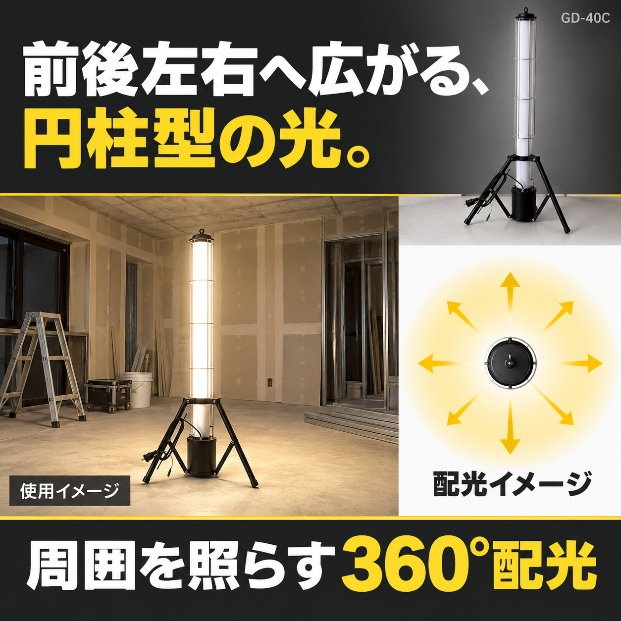 GOODGOODS（グッド・グッズ） 8個セット 充電式 作業灯 LED投光器 40W