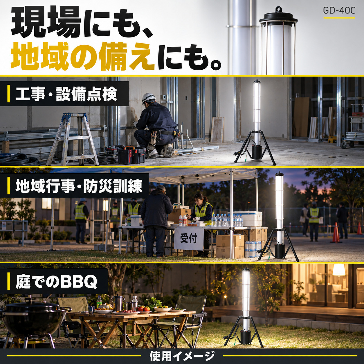 GOODGOODS（グッド・グッズ） 8個セット 充電式 作業灯 LED投光器 40W
