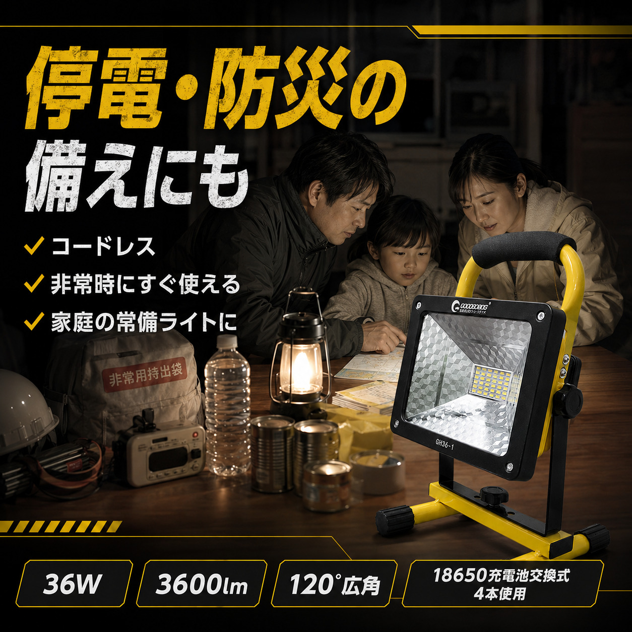 GOODGOODS（グッド・グッズ） LED作業灯 充電式 36W 3600lm 投光器