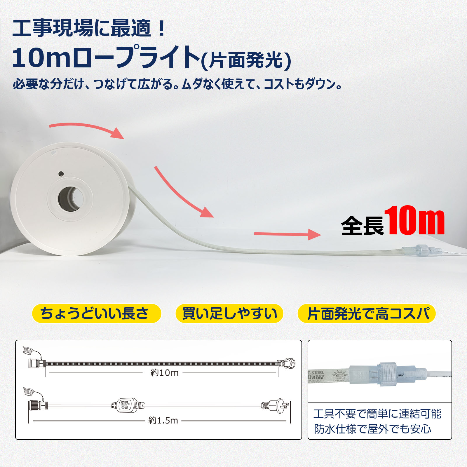 ledロープライト 薄型 軽量 120wロープライト 屋外照明 施設 駐車場灯 大型看板 ボート