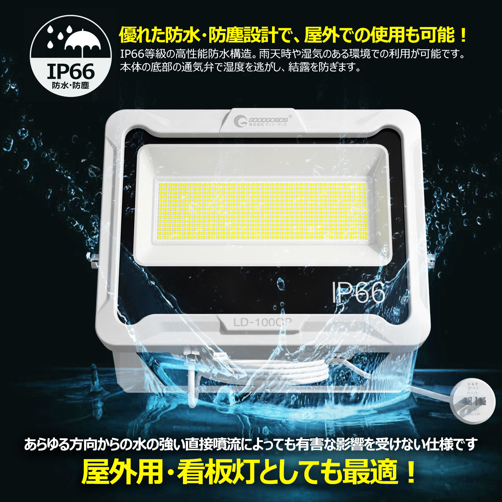 led投光器 100w オリジナルデザイン 600粒チップ 屋外 防雨