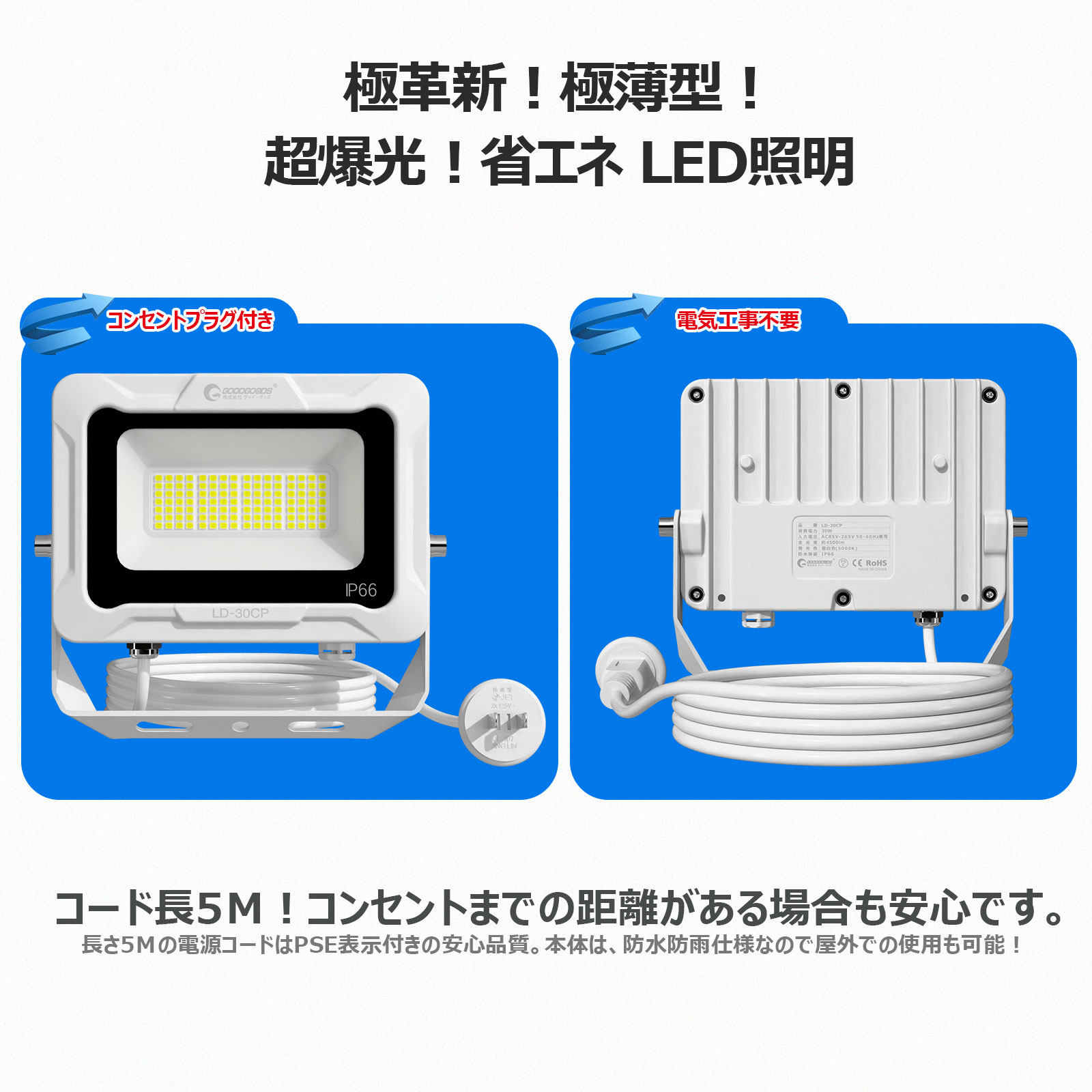 led投光器 30w 新仕様 軽量 300°角度調整可能 取付便利