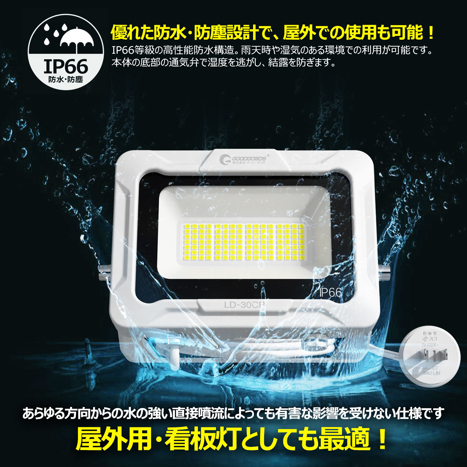 led投光器 薄型 軽量 30w投光器 屋外照明 施設 駐車場灯 大型看板 ボート