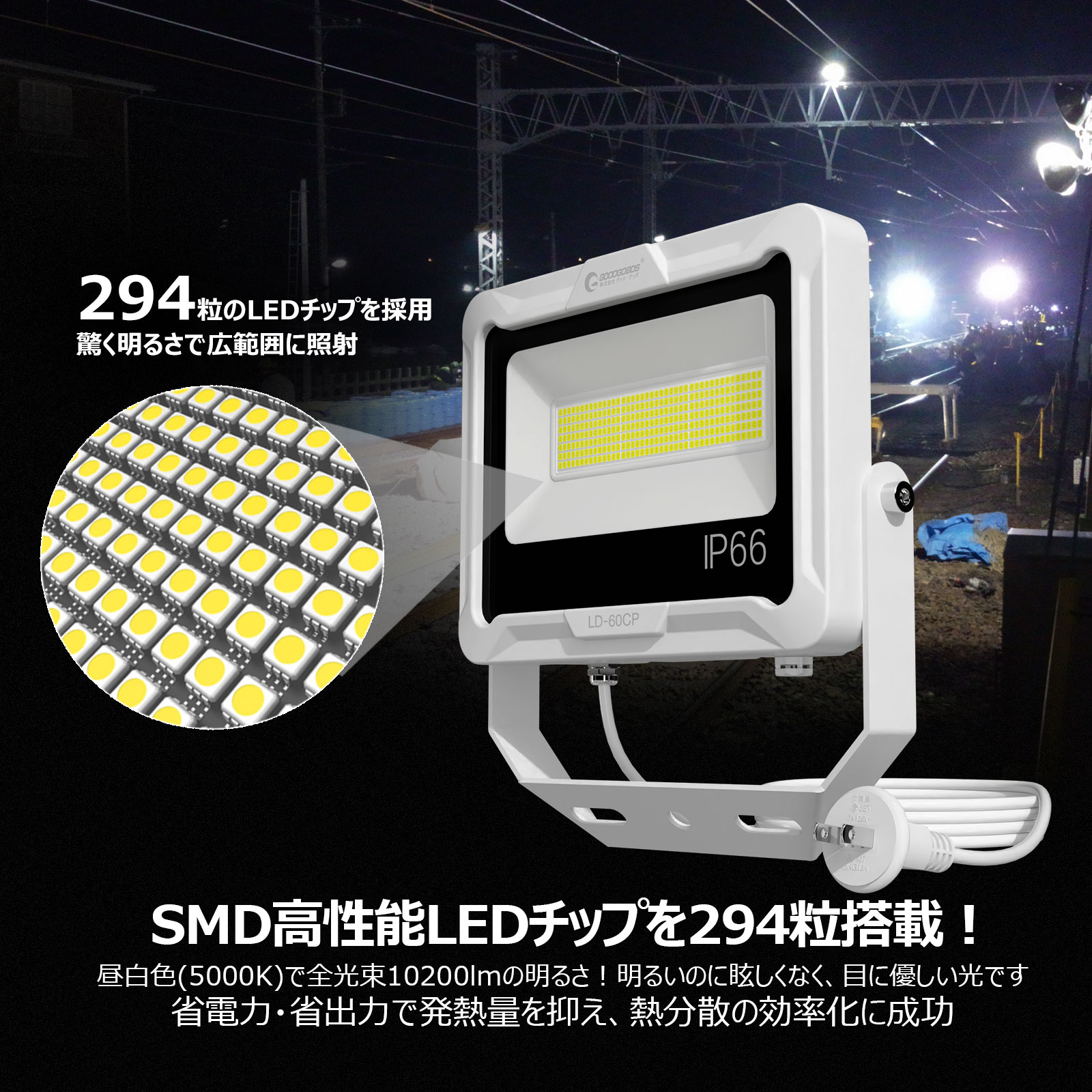 60w led投光器 高輝度 耐風 耐震 屋外照明 投光機 外灯