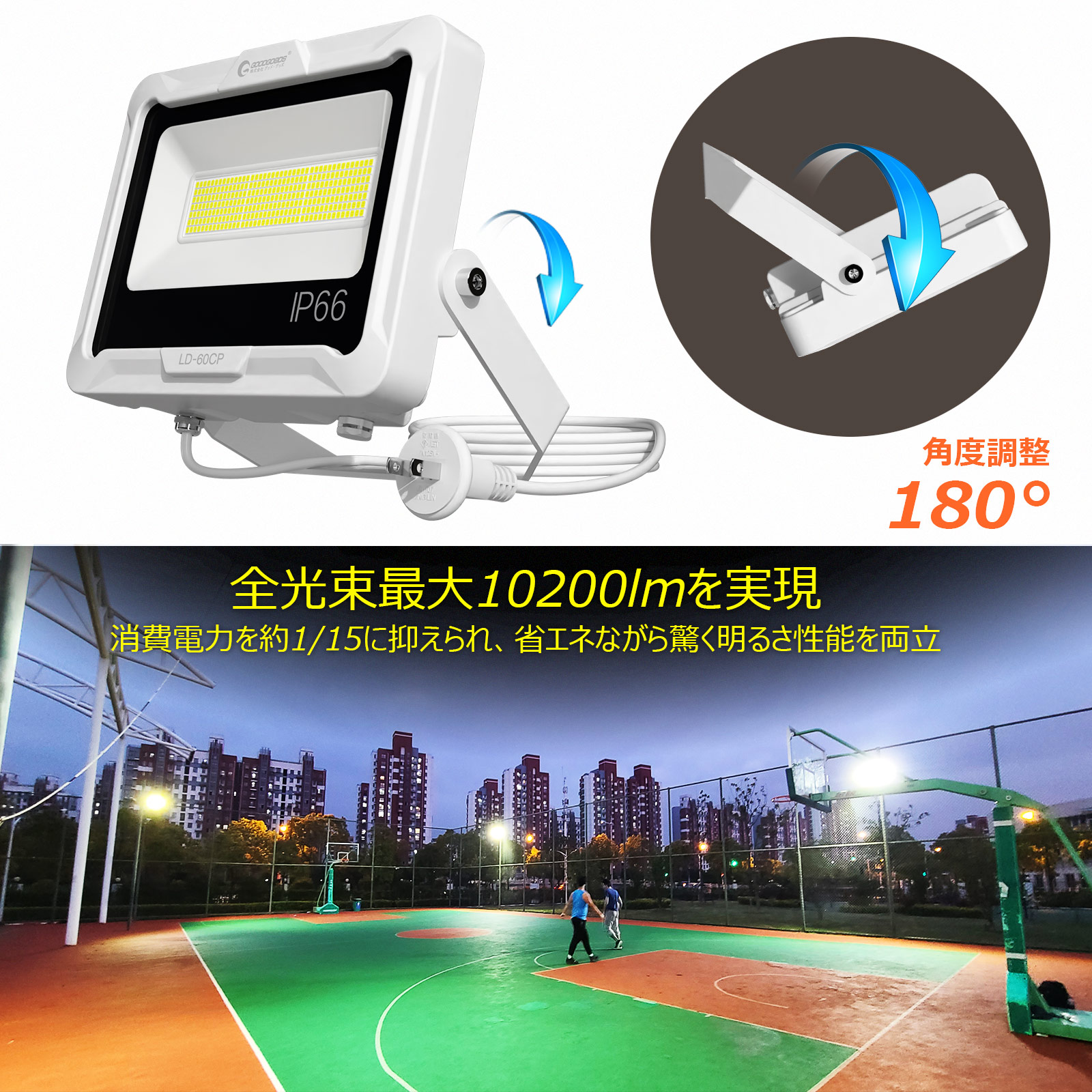 led投光器 60w 新仕様 軽量 180°角度調整可能 取付ける便利 