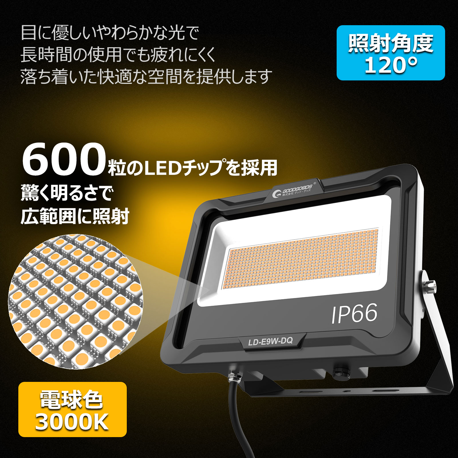 led投光器 100w オリジナルデザイン 消費電力 600粒チップ IP66