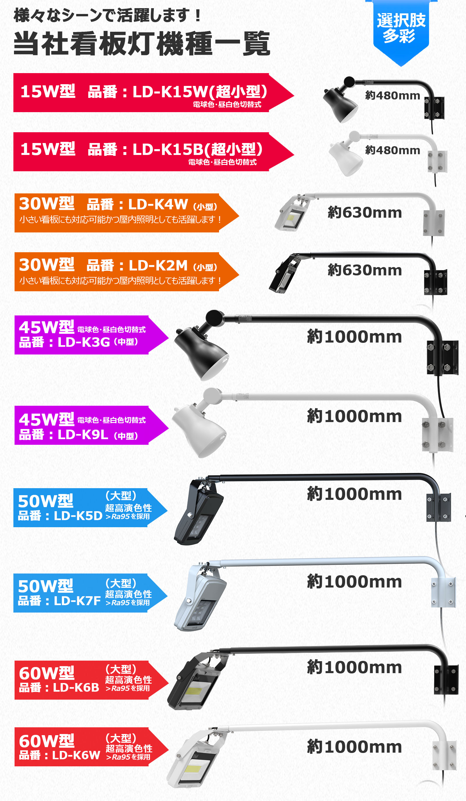 一体型LEDアームライト 電球色・昼白色切替式 45W 看板灯 高演色性 街灯 width=