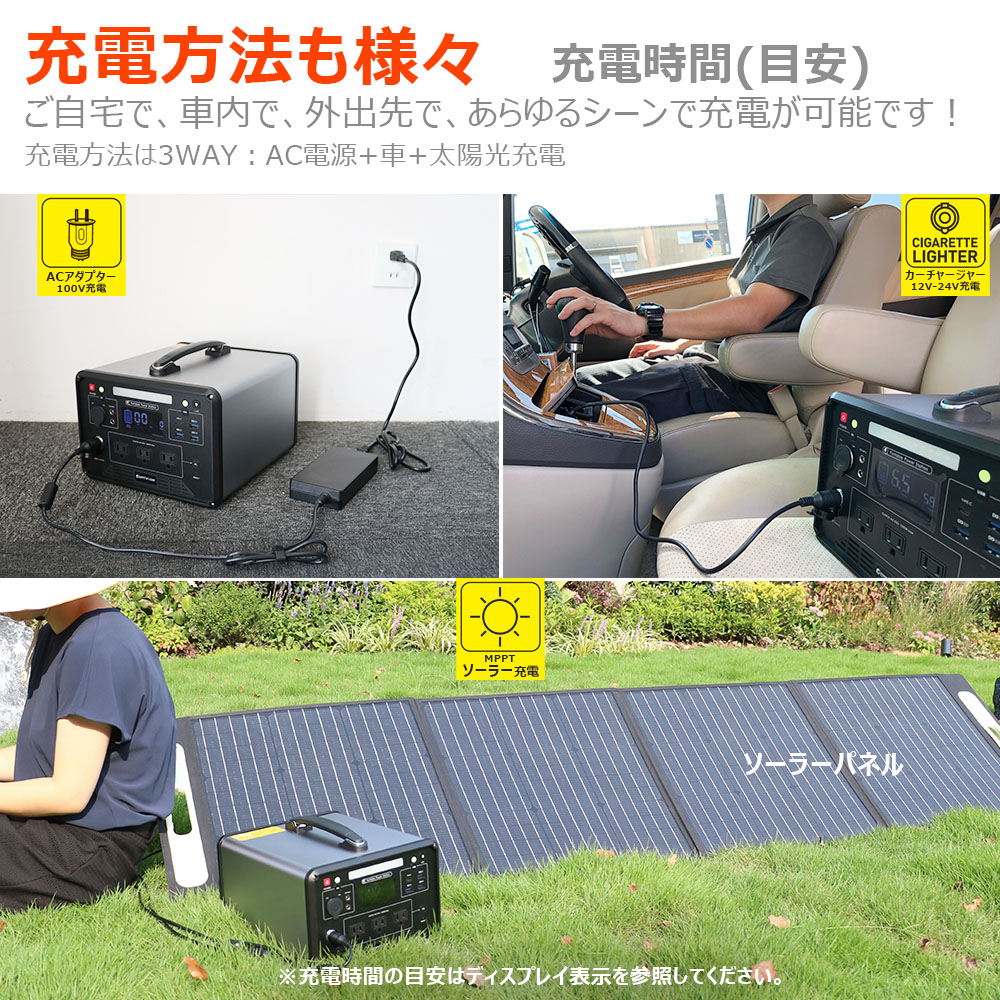 LEDライト付きポータブル電源 1000W アウトドア 車中泊 キャンプ 防災グッズ