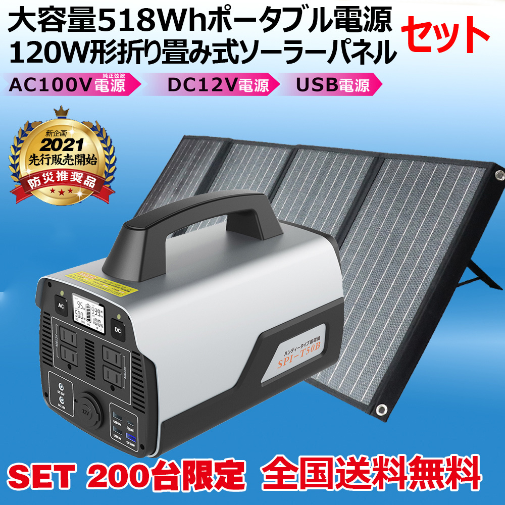 グッドグッズ 防災セット 518Wh ポータブル電源 大容量 120Wソーラー