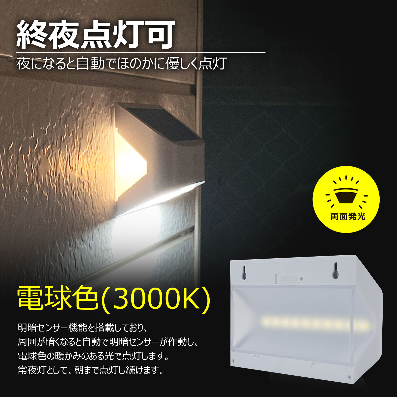 ソーラーセンサーライト パネル　センサーライト 450LM　LED ソーラーライト 感センサー自動点灯