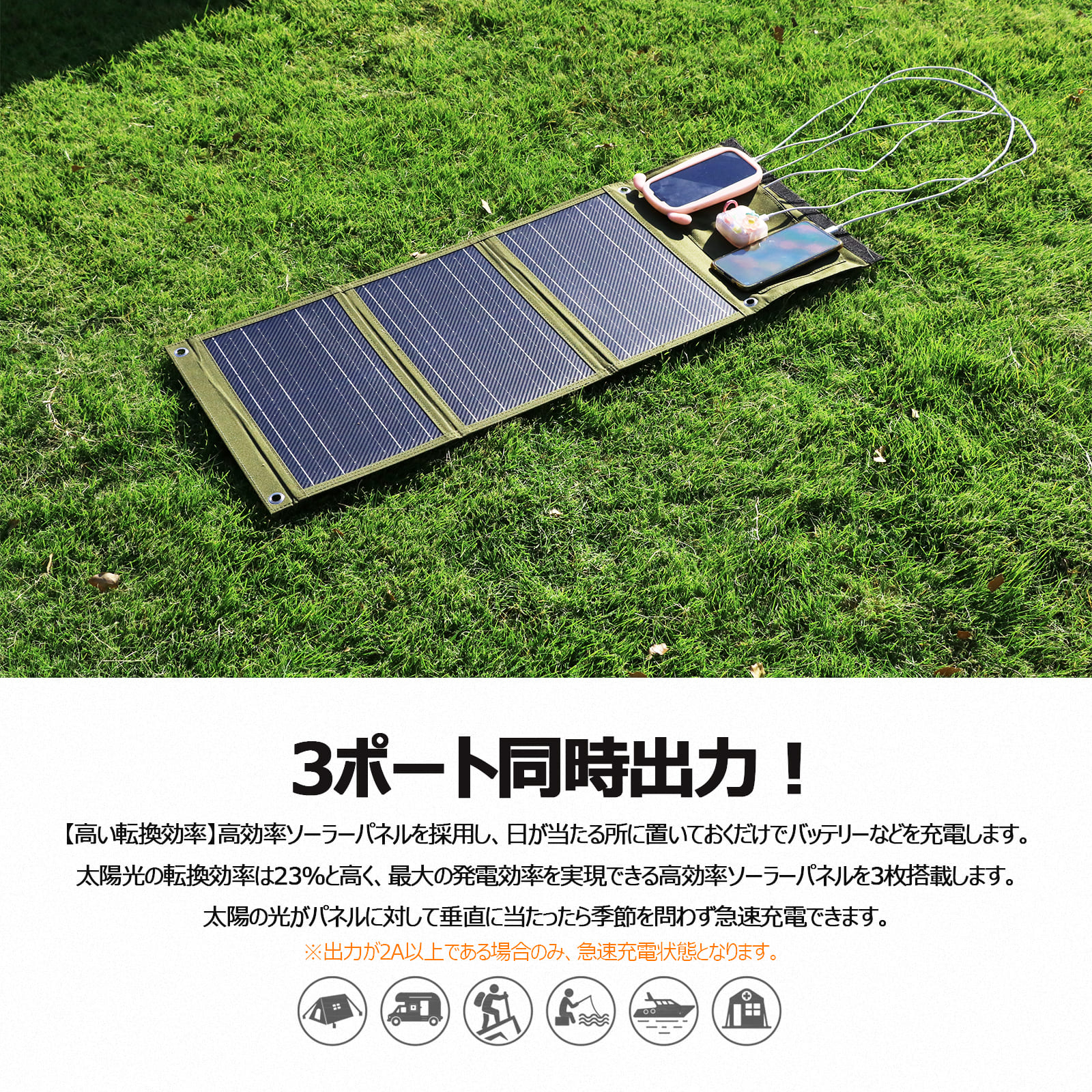 ソーラーパネル 蓄電池 ポータブル電源用 ソーラーチャージャー 災害時　多用途充電可能 