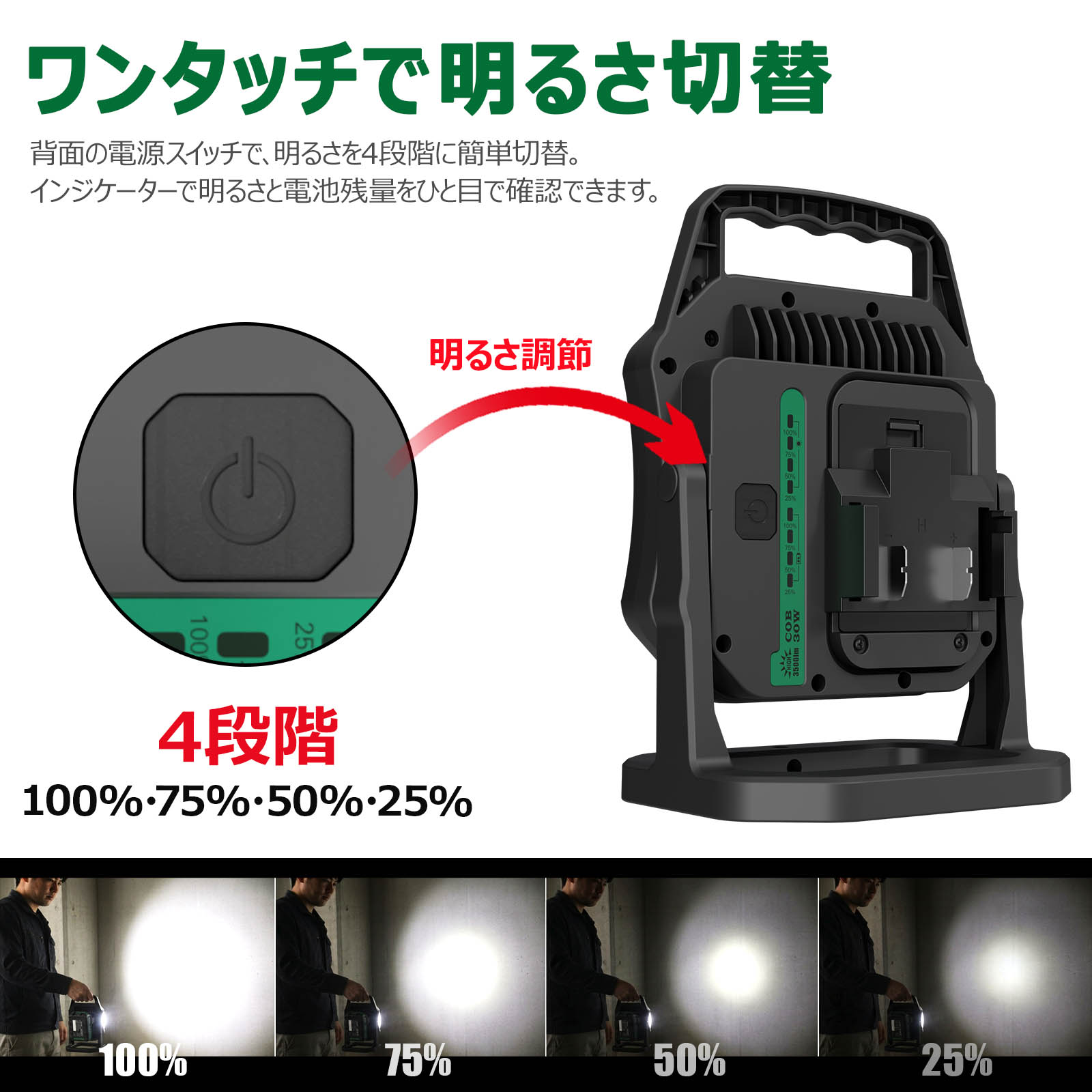 LED投光器 60W 携帯式 作業灯 作業 キャンプ アウトドア