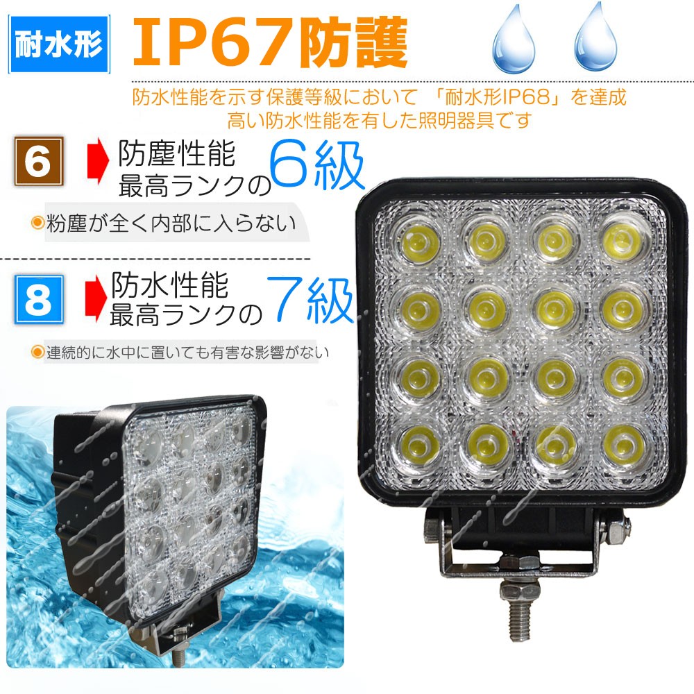 NEW売り切れる前に☆ LED ワークライト 作業灯 48W 16連 防水 広角 照明