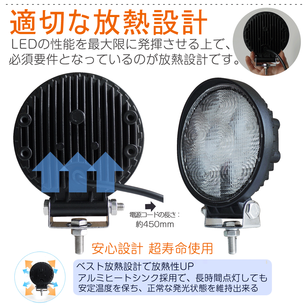 LED作業灯 18W 12V 24V ワークライト LEDライト 工事 自動車 トラック作業灯 トラックター作業灯 集魚灯 LED投光器