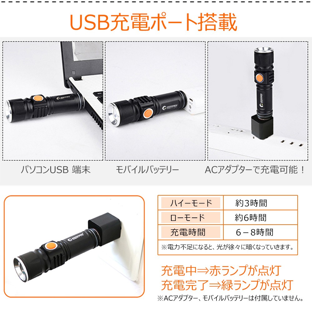 USB 充電式 LED懐中電灯 ミニ型 CREE 1800lm ハンディライト ズーム 機能 夜釣り 登山 防水 防災グッズ イヌ散歩 一年保証  ES-20U :WL24:GOODGOODS Yahoo!店 - 通販 - Yahoo!ショッピング