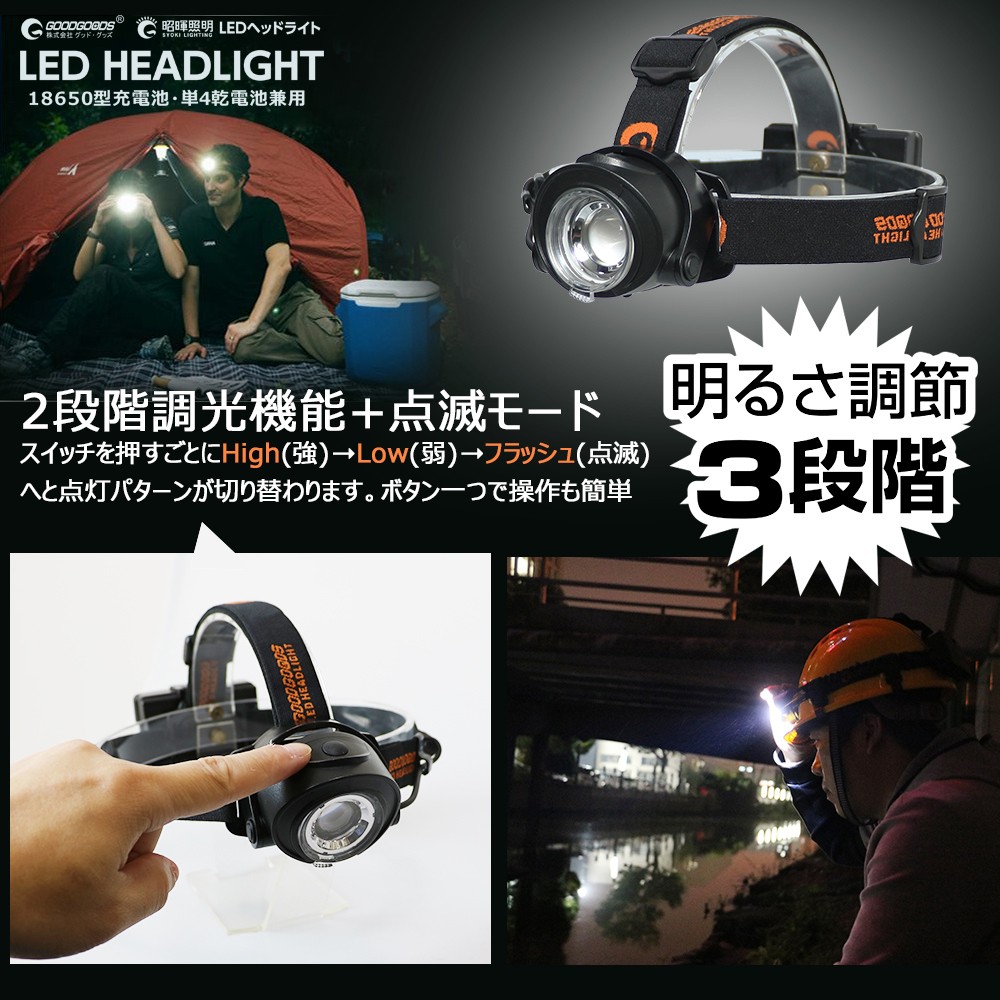 2個セット 高品質 LED ヘッドライト 無段階調整 400lm ズーム調光 防水 ライト キャンプ 釣り ヘルメット用 アウトドア 自転車 登山  軽量 快適 停電 HL-50TR