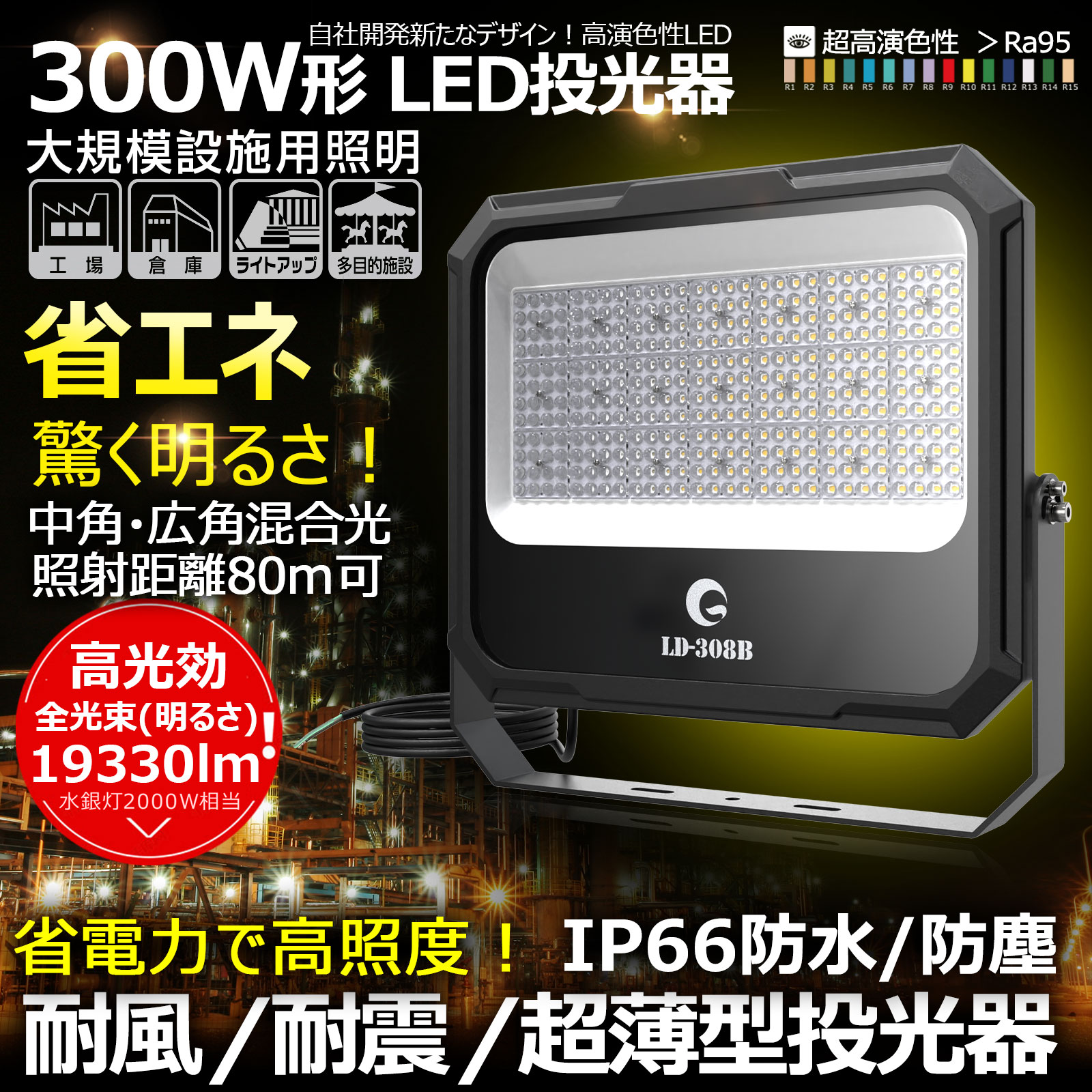 ランキング上位のプレゼント LED投光器 300W 昼光色 超爆光60000lm