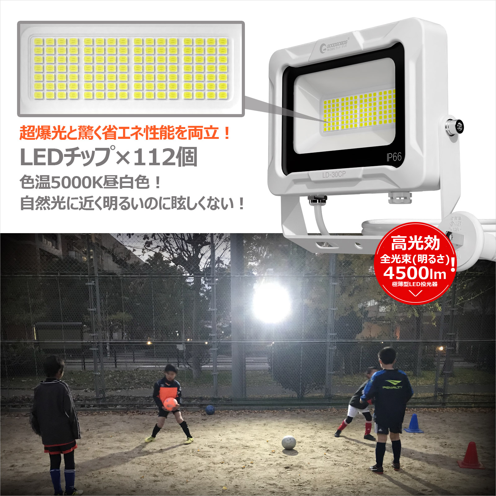 LED 投光器 30W プラグ付き 防水 屋外 作業灯 4500lm 5000K ledライト ワークライト 集魚灯高輝度 省エネ 昼白色 IP66 耐熱 倉庫照明 LD-30CP 関連画像5