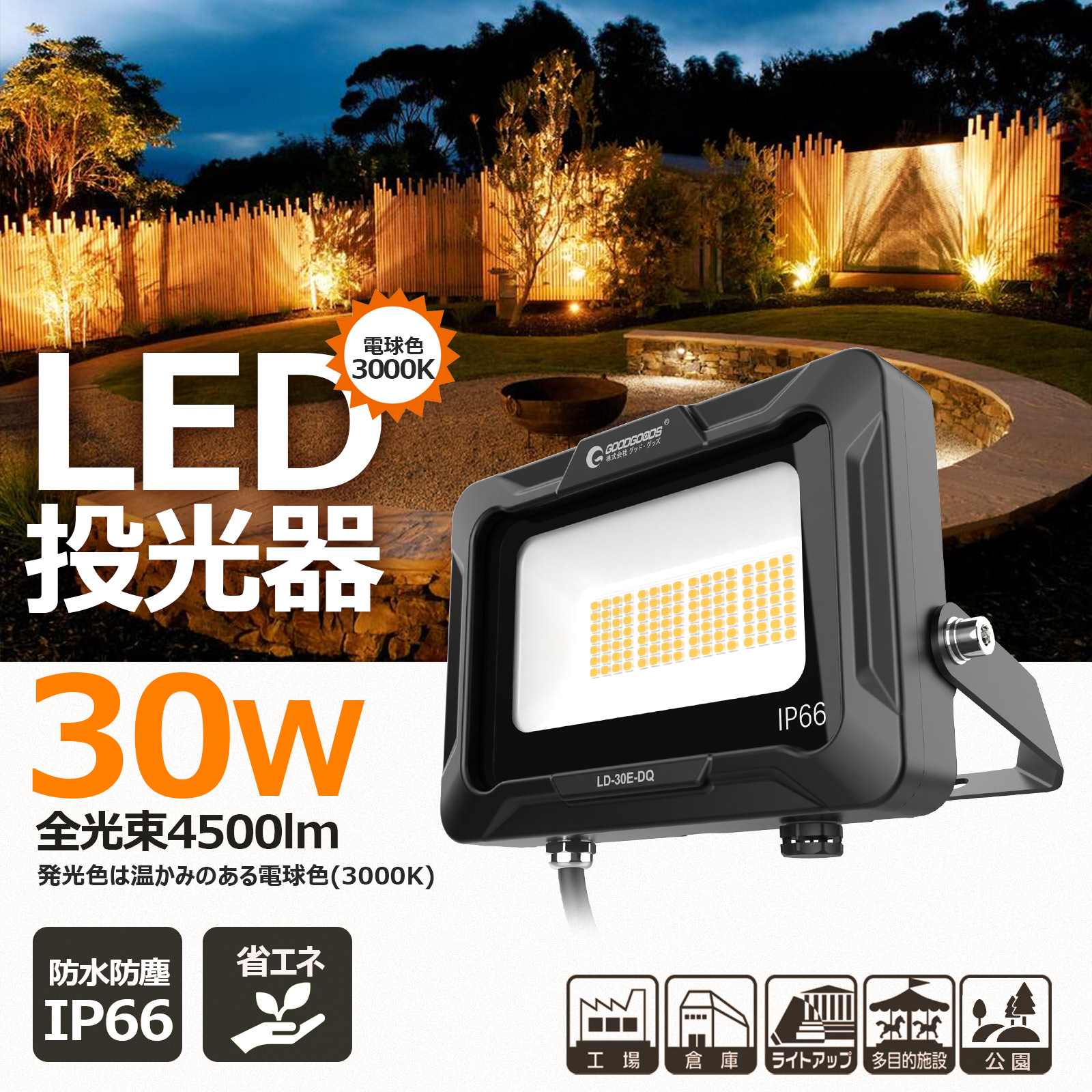 led投光器 30w オリジナルデザイン 消費電力 112粒チップ