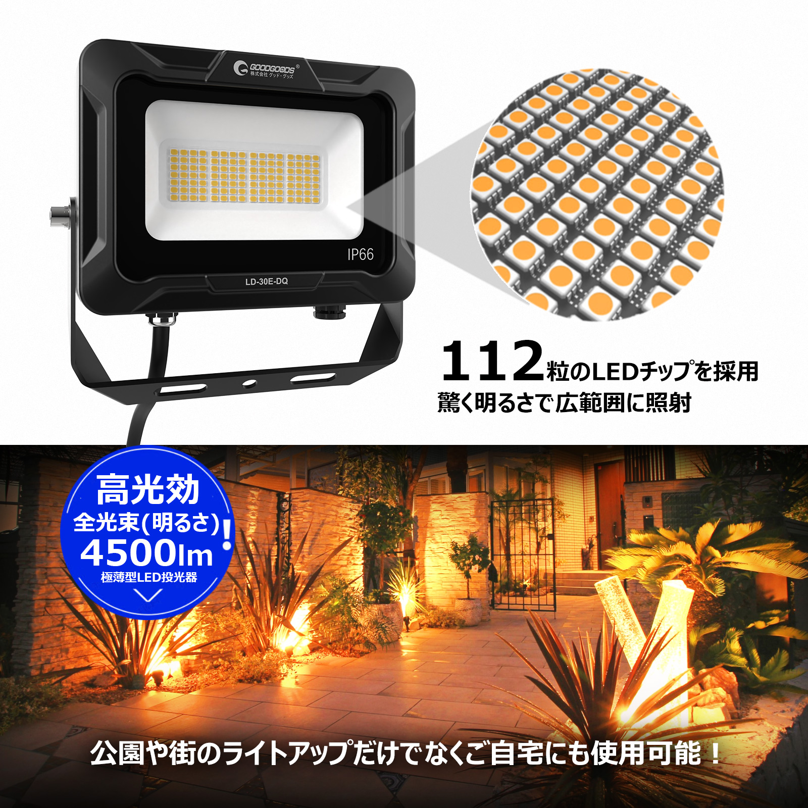 led投光器 30w オリジナルデザイン 消費電力 112粒チップ