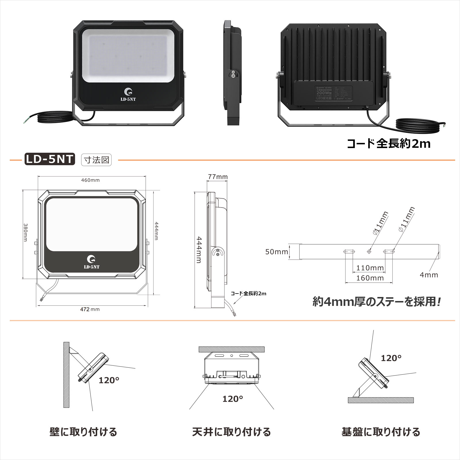 LED投光器 LED 投光器  取付簡単 壁 天井 基盤