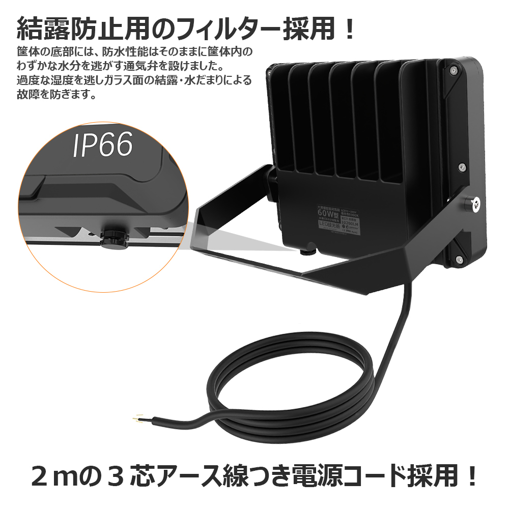 led投光器 60w オリジナルデザイン 消費電力 294粒チップ 屋外 防雨